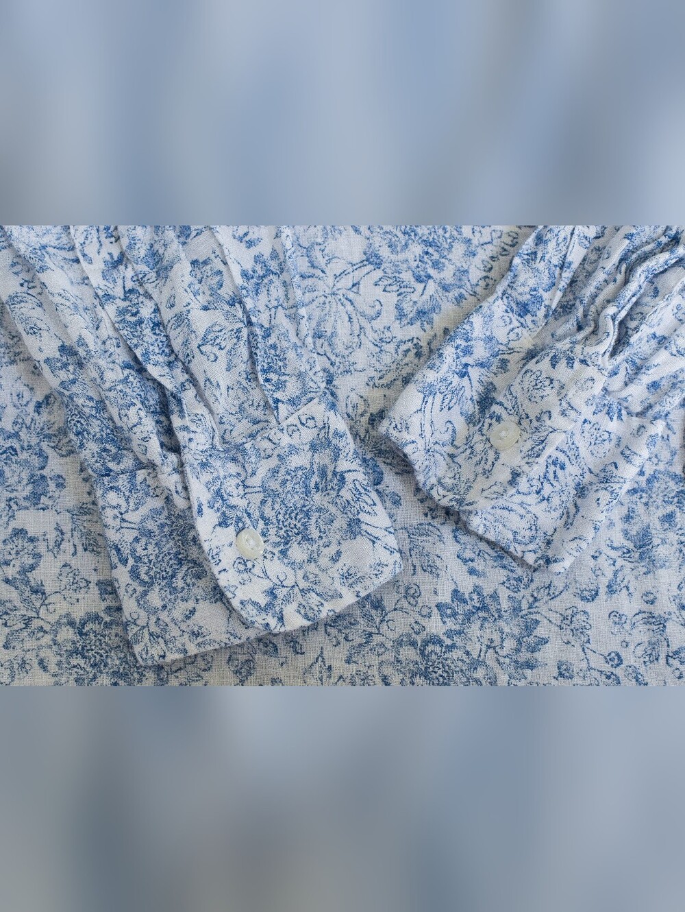 Frank & Eileen Mary Shirt Dress Linen Floral Blue White Size XS Coastal Heritage - Picture 10 of 15